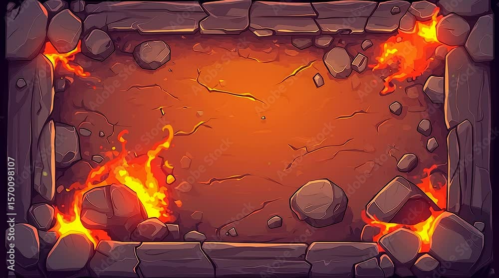 Fiery cracked ground illustration frames glowing hot lava with dark ...