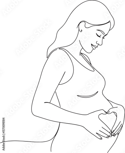 Stylized vector lineart illustration of a pregnant woman's body, ideal for conveying the beauty of motherhood and new life