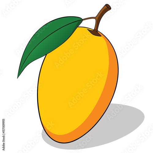 A cartoon mango with a leaf isolated on white background