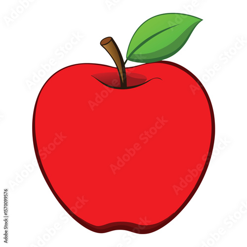 A red apple with a green leaf is isolated on white background