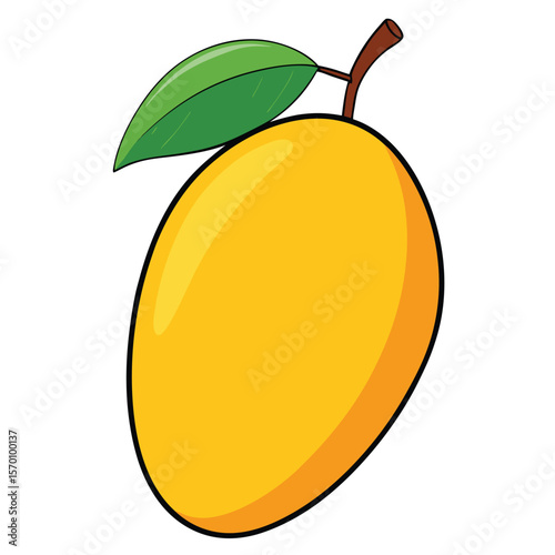 A cartoon mango with a leaf isolated on white background