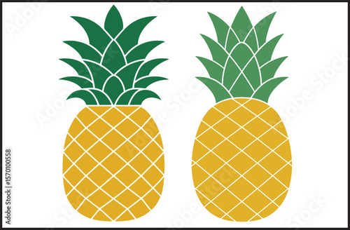 Fresh Pineapple Tropical Fruit Icons Set - Vector Collection 