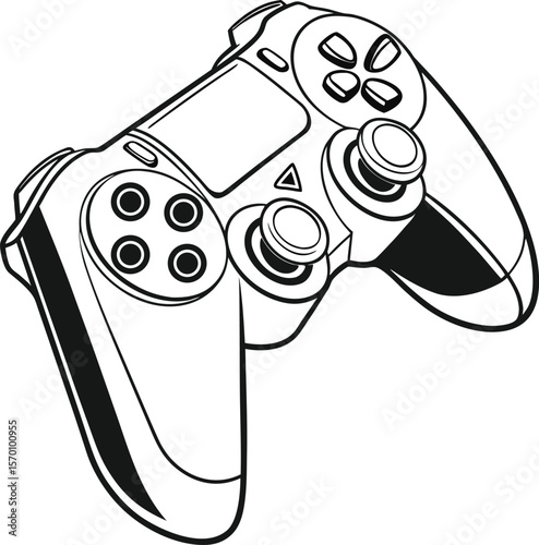 Black and White PlayStation Controller Illustration  Vector Outline Design