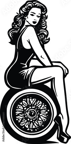 Pin up mechanic vector black silhouette print design