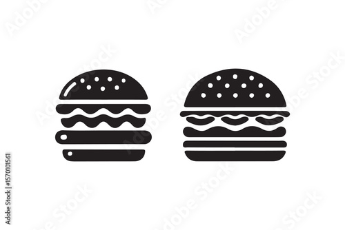 Two Classic Hamburger Icons.Simple, black and white illustrations of two identical hamburgers.