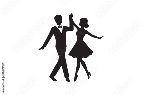 Elegant Couple Dancing in Silhouette.A captivating black silhouette of a man and woman dancing, suggesting a romantic and elegant moment.