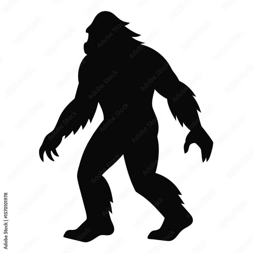 Fototapeta premium Silhouette of Bigfoot Walking in Profile Vector Illustration for Creative Projects