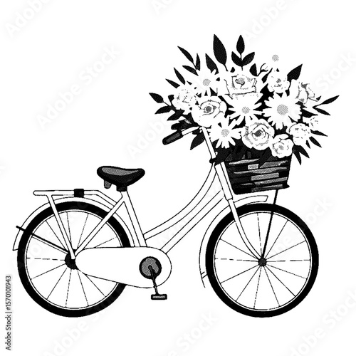 A bicycle with flowers in the basket high detailed halftone dither vector design
