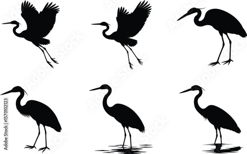 Egret Silhouette Flying Long Legs Trailing Vector Illustration