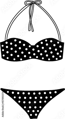 Black and white polka dot bikini set art high detailed halftone dither vector design
