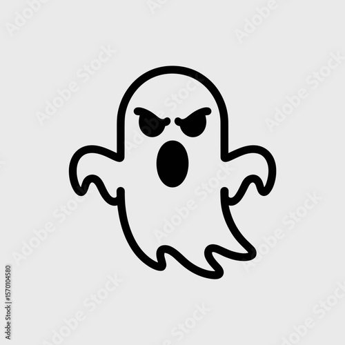 Cartoon ghost with angry expression and open mouth in line art style  