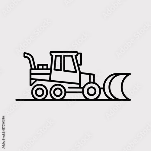 Line art illustration of a snow plow vehicle on a grey background  