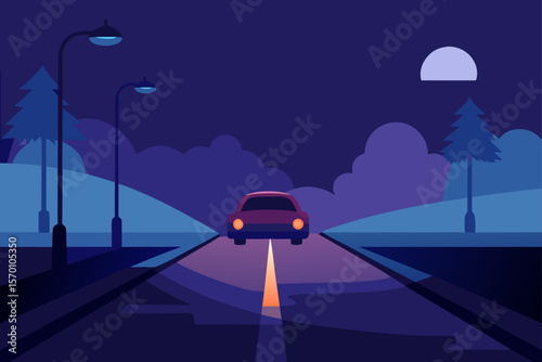  moody evening road scene with a parked car