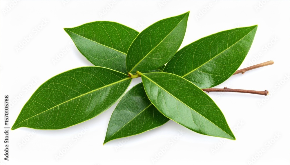 Naklejka premium Green Leaves Branch Closeup on White Background