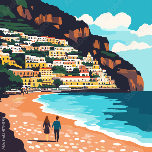 Colorful Coastal Village Overlooking the Sea
