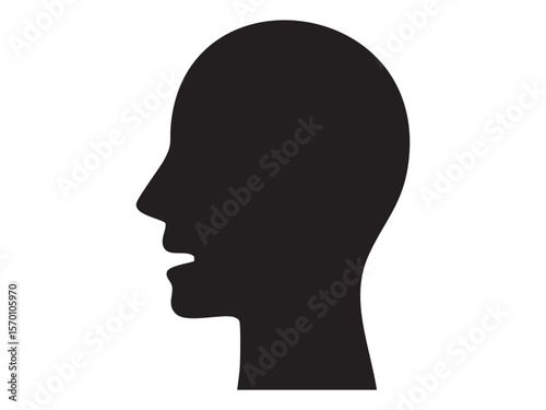 Black silhouette of human head in profile view, isolated on white background, graphic illustration. concept of icon, logo, human profile, identity, design element