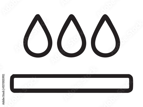 Black icon of water drops above surface isolated on white background, illustration. Concept of waterproof material, water resistance, protection from moisture, fabric durability, design element