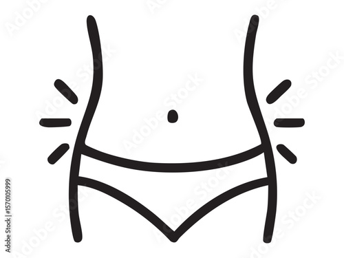 Black silhouette of slim waist with underwear isolated on white background, graphic illustration. concept of icon, logo, fitness, health, body positivity, design element
