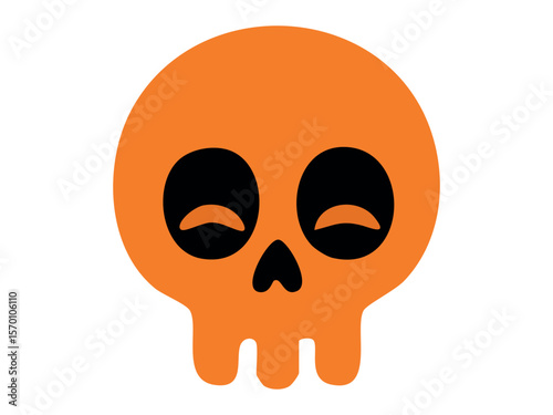 Orange skull with eye sockets on white background, graphic illustration. concept of halloween, spooky icon, skeleton element, creepy design, fun decoration, isolated