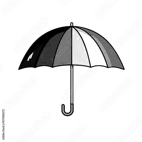 A grayscale umbrella with curved handle high detailed halftone dither vector design
