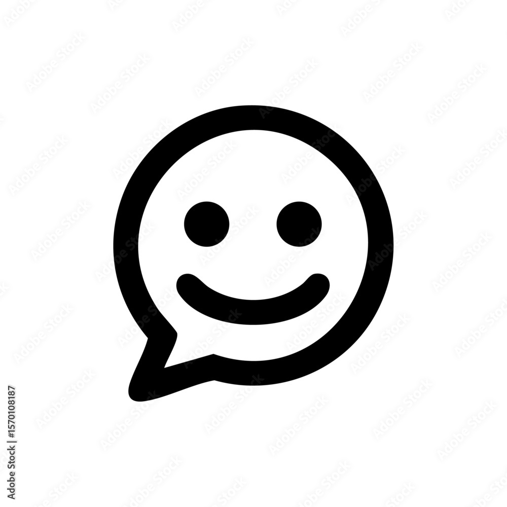 Fototapeta premium Smiley face inside a speech bubble icon symbolizing positive feedback, chat, or user satisfaction.