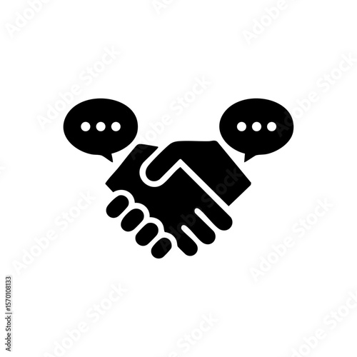 Handshake with speech bubbles – symbolizing communication, agreement, negotiation, or business deal.