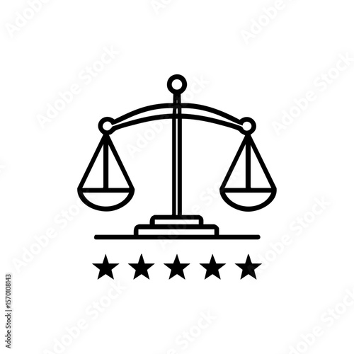  Balance scale with five stars – symbol of justice, fairness, and high legal or service rating.