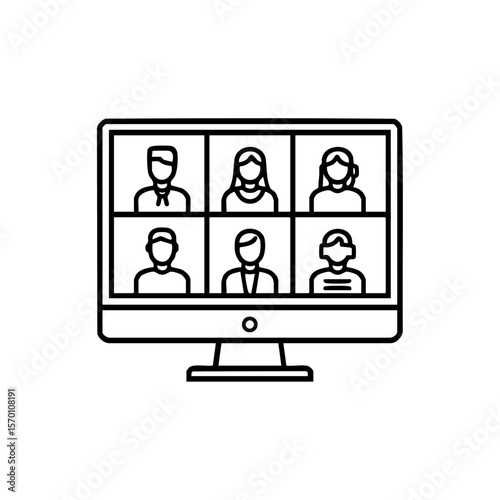 Computer screen with people in video call grid – symbolizing virtual meeting, remote work, and online collaboration.