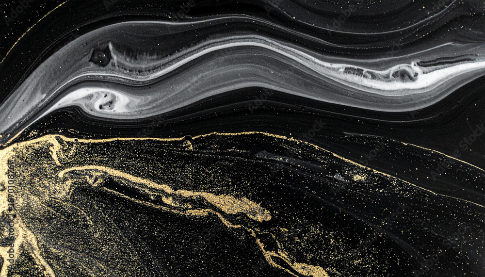 Fototapeta premium Czarne tło abstrakcyjne do projektu, tekstura marmuru, wzór w kształcie fal, tapeta