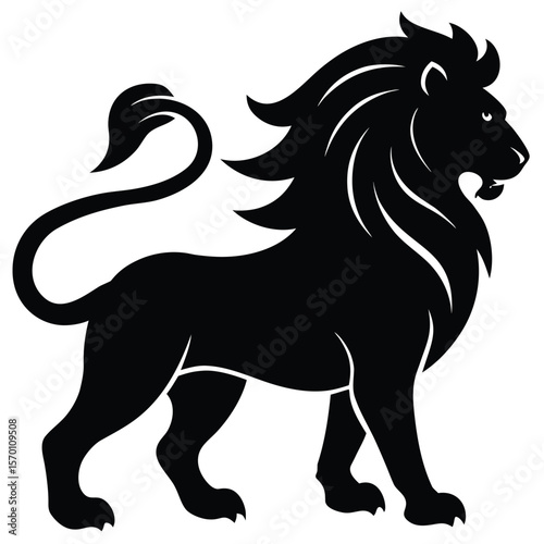Proud Profile Silhouette of a Powerful Black Lion