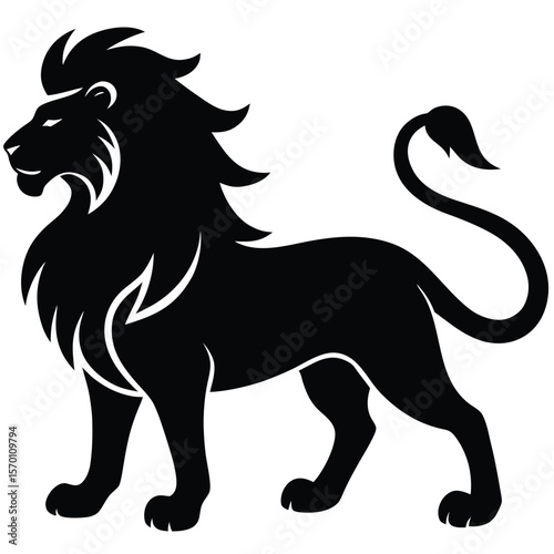 Black silhouette of a proud lion in profile