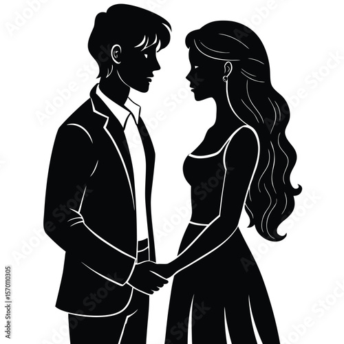 Silhouette of a Romantic Couple Standing Close Together