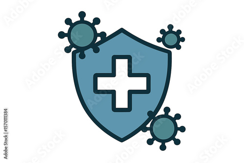 Icon representing the immune system, featuring a medical cross within a shield, in vector isolation