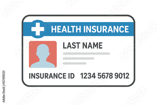 A medical insurance card concept is depicted in a flat design style on a white background as a vector illustration