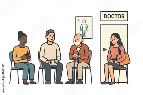 Vector illustration of patients waiting to see a doctor