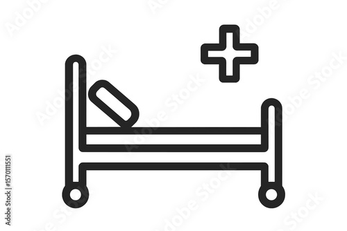 Vector graphics of a hospital bed icon are available in linear style for mobile and web design concepts