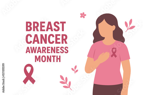 Breast Cancer Awareness Month is represented by a social media stories template with a flat cartoon background vector illustration