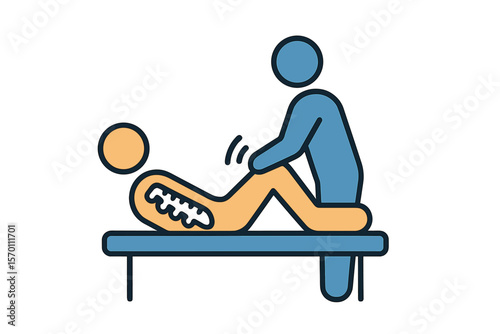 Vector illustration representing the concept of orthopedics, physiotherapy, and chiropractic treatment through physical therapy icons
