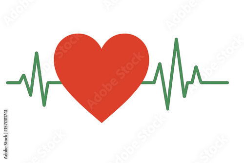 A set of heart and ECG - EKG signals, along with the concept of a heartbeat pulse line, is presented in a design isolated on a white background