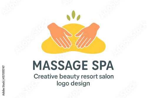 Vector logotype for a massage spa, featuring a hands icon, representing a creative beauty resort and salon logo design