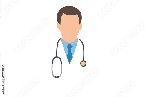 The concept of medical and health care is depicted in the background, featuring a doctor wearing a lab coat and a stethoscope on a white backdrop