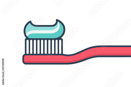 Toothbrush and toothpaste are isolated in a dental concept, represented through flat design to convey care, health, and hygiene in a healthy vector illustration