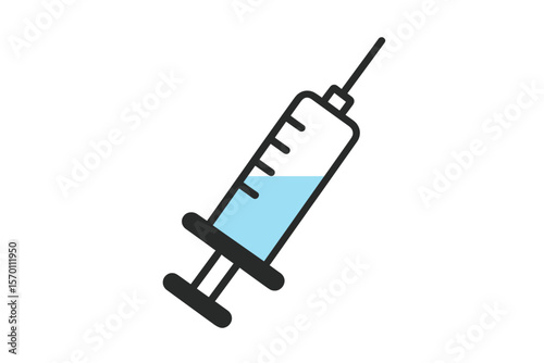 Vector illustration of a syringe graphic icon isolated on a white background, representing a sign for injection