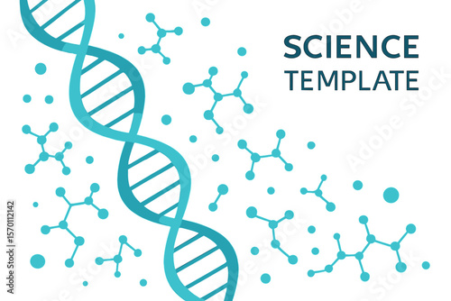 Vector illustration of a science template featuring an abstract background with 3D DNA molecules