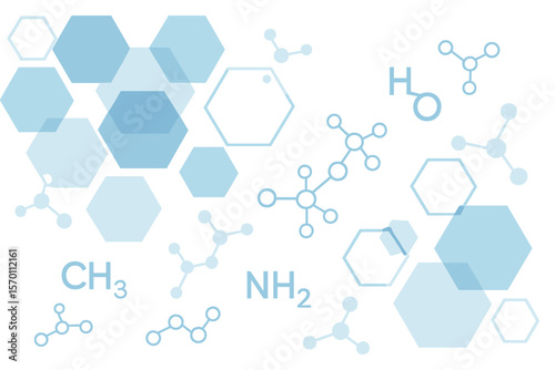 Background of technology featuring hexagonal patterns, along with molecular structures and various chemical compounds