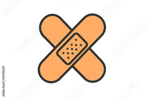 Vector illustration of an adhesive plaster line icon, symbolizing injury, traumatology, and first aid in the context of medicine
