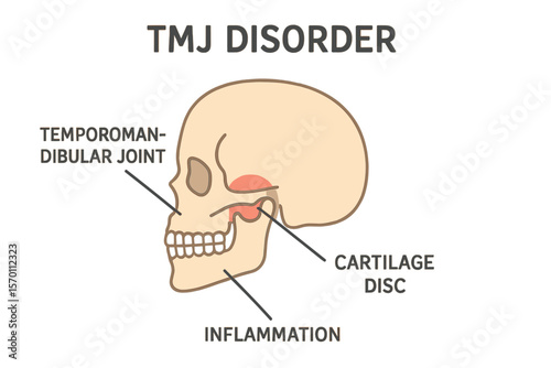 Educational scheme illustrating TMJ disorder as a labeled jaw condition vector