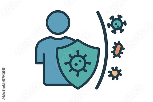Icon logo representing the immune system, highlighting health and protection against bacteria and viruses through medical prevention of human germs