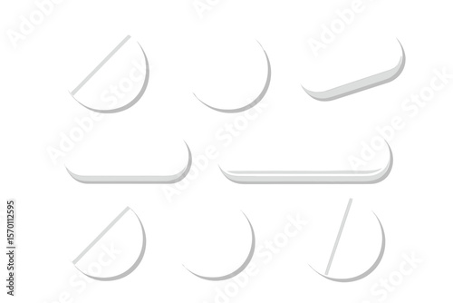 A collection of white medicine tablets, including round and oblong pills, isolated on a white background in a vector illustration