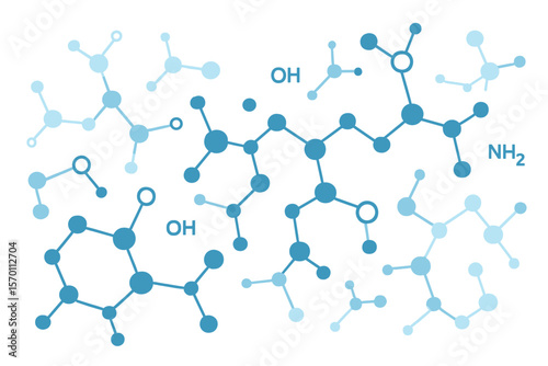 A vector illustration featuring a geometric background with molecular structures and chemical engineering elements, suitable for modern medical, scientific, or technological designs